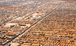 An aerial view of a Refugee Camp